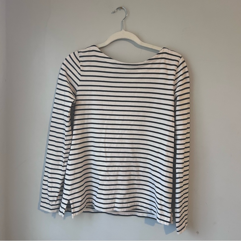 J. Crew 100% Cotton Black and White Striped Long Sleeve Tee Preppy Size Small